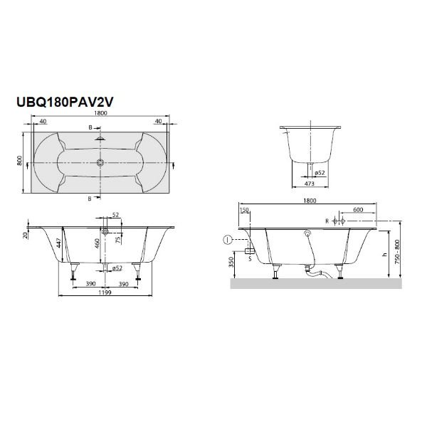 Ванна акриловая VILLEROY&BOCH PAVIA 180x80 (UBQ180PAV2V-01)