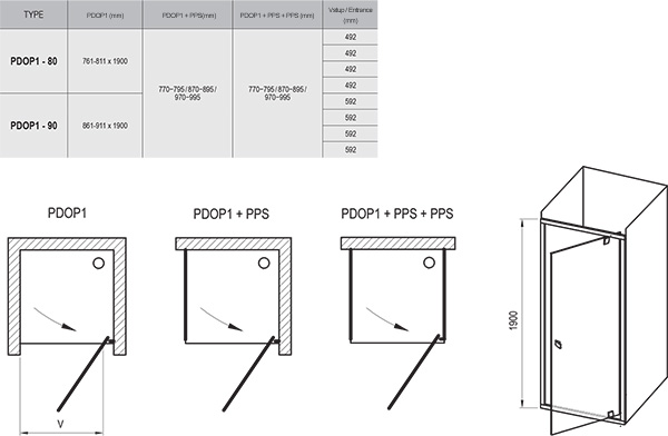 Душевая дверь RAVAK Pivot 190x90 универсальная (03G70C00Z1) PDOP1-90 Transparent хром