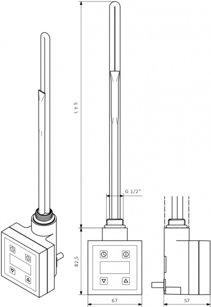 Полотенцесушитель электрический Secado Корсико 1 СП 100x50, ТЭН квадратный, черный матовый, L