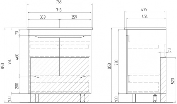 Комплект мебели Vigo Grani 75 напольная, 2 дверцы, 1 ящик, дуб сонома