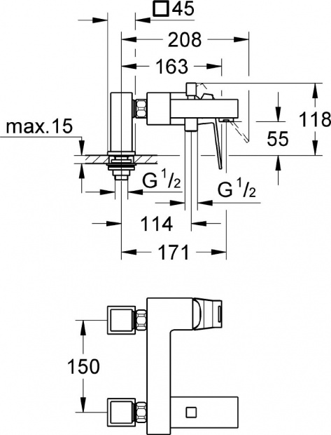 Смеситель для ванны с душем GROHE EUROCUBE (23143000)