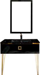 Комплект мебели Armadi Art Lucido 100 глянцевая черная, раковина 852-100-B, ножки золото
