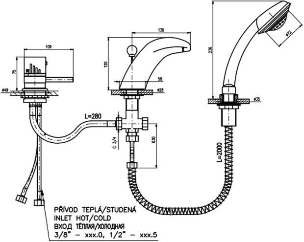 Термостатический смеситель Rav Slezak Termo DT271.5S на борт ванны, хром
