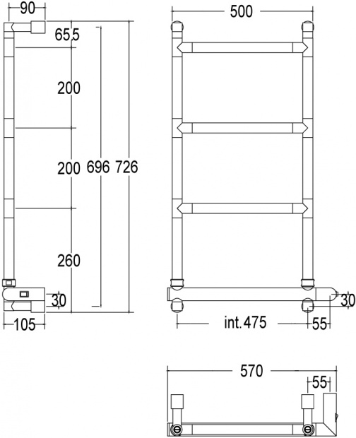 Полотенцесушитель электрический Margaroli Sole 582 70x60 (art.582/4/570 CR+Box) хром
