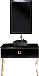 Комплект мебели Armadi Art Lucido 100 черная глянцевая, раковина 817-B, ножки золото