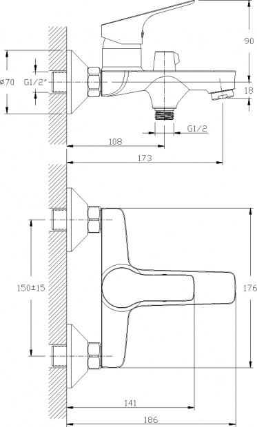 Смеситель для ванны с душем Rossinka RS29 (RS29-31)