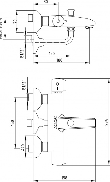 Термостат для ванны с душем E.C.A. Thermostatic (102102340EX)