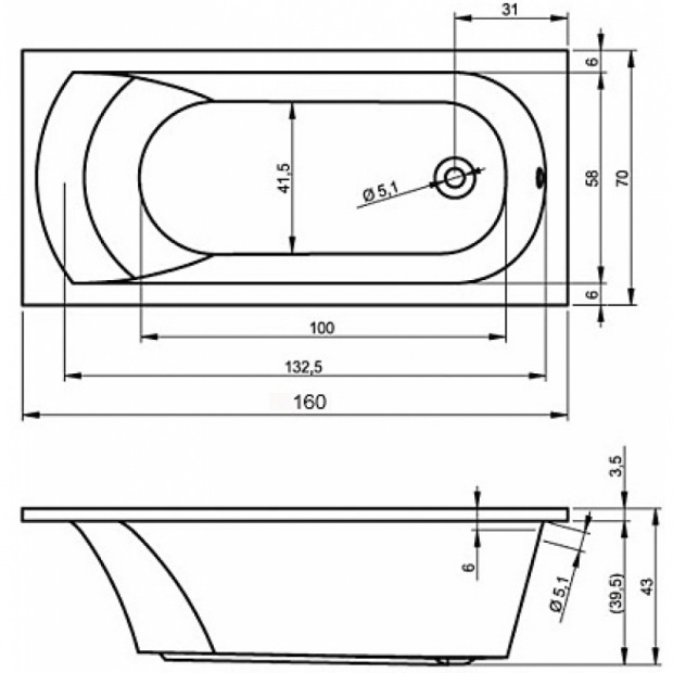 Ванна акриловая RIHO MIAMI 160x70 (BB6000500000000)