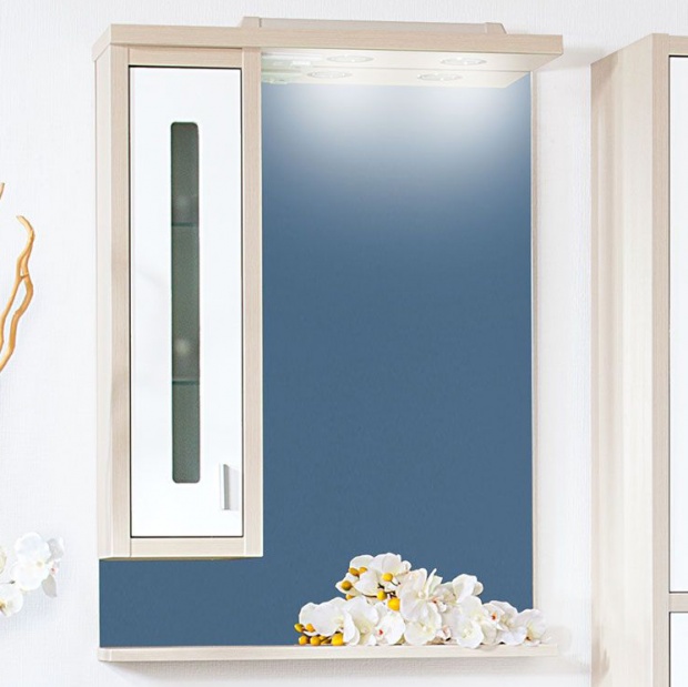 Зеркало-шкаф Бриклаер Бали 62 светлая лиственница, белый глянец, L