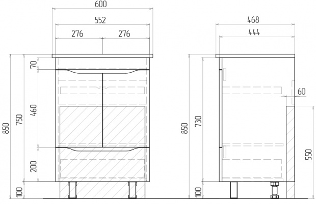 Комплект мебели Vigo Grani 60 напольная, 2 дверцы, 1 ящик, белая