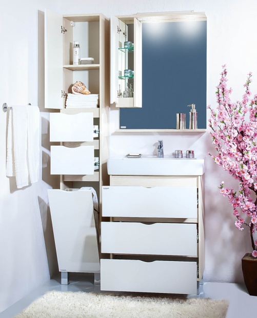 Зеркало-шкаф Бриклаер Токио 60 L светлая лиственница, белый глянец