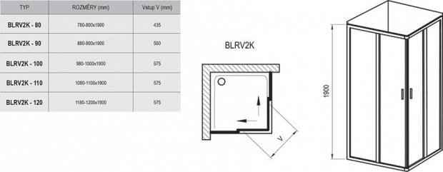 Душевой уголок RAVAK Blix 120x120 универсальный (1XVG0100ZH) BLRV2K-120 Graphite белый