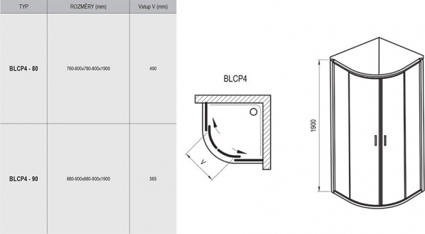 Душевой уголок RAVAK Blix 80x80 универсальный (3B240C00Z1) BLCP4-80 Transparent хром