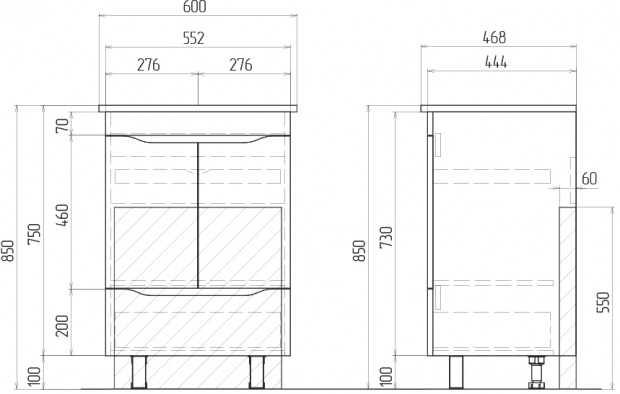 Комплект мебели Vigo Grani 60 напольная, 2 дверцы, белая