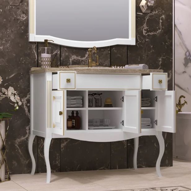 Комплект мебели OPADIRIS ЛАУРА 100 белый матовый, золотая патина, со столешницей