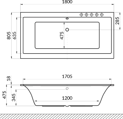 Акриловая ванна Excellent Pryzmat Slim WAEX.PRY18S.SMART 180x80