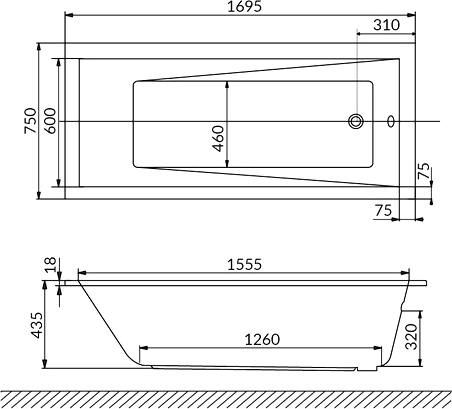 Акриловая ванна Excellent Wave Slim WAEX.WAV170.75S.SOFT 170x75