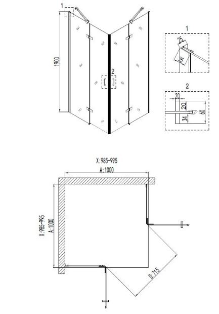 Душевой уголок NIAGARA NOVA 100x100x190 (NG- 6814-08 BLACK)