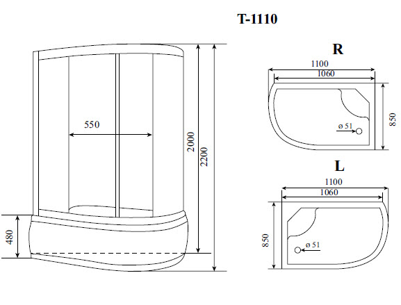 Душевая кабина гидромассажная TIMO STANDART 110x85x220 (T-1110L) L