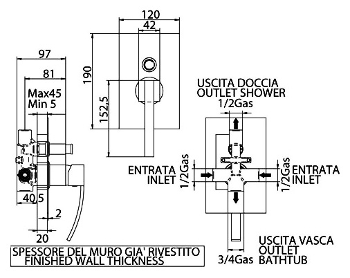 Смеситель для ванны с душем Bandini Seta (774.620 Cr)