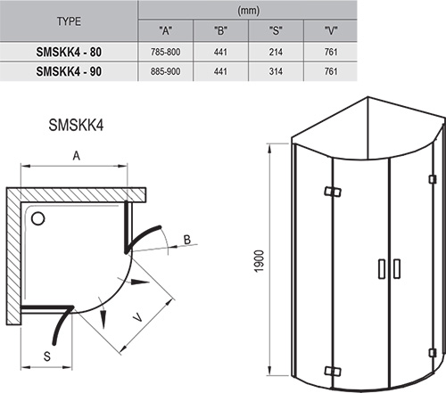 Душевой уголок RAVAK Smartline 90x90 универсальный (3S277A00Y1) SMSKK4-90 Transparent хром