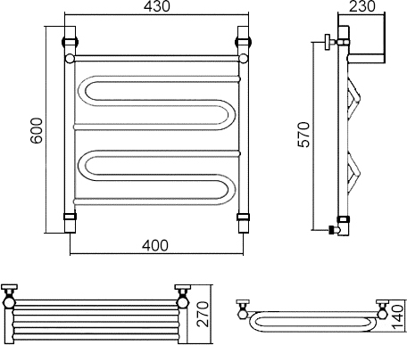 Полотенцесушитель водяной Aquanerzh Зигзаг 60x45 (00-16A6040) хром