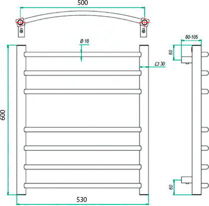 Полотенцесушитель электрический Grota Eco Calma 53x60