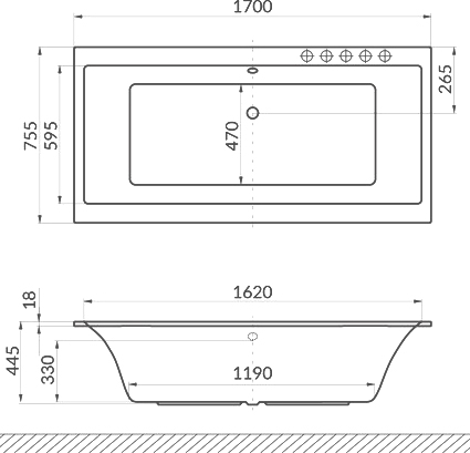 Акриловая ванна Excellent Pryzmat Slim 170x75