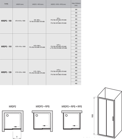 Душевая дверь RAVAK Rapier 190x100 левая (0NNA010LZ1) NRDP2-100 Transparent белый