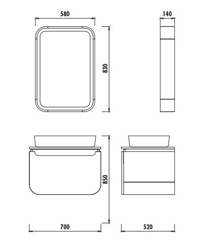 Тумба с раковиной CREAVIT PION PLUS 70 (PN0070.01.BGR+UL060.6) белая, раковина антрацит