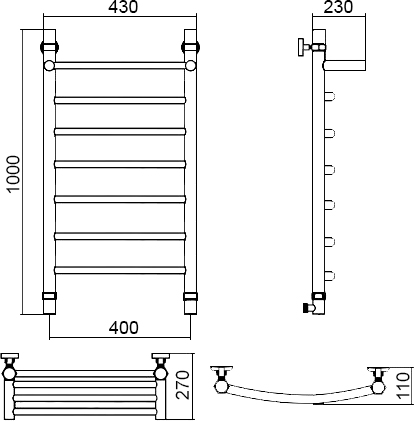 Полотенцесушитель водяной Aquanerzh Дуга 100x45 (02-003A10040) хром