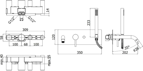 Смеситель для ванны с душем PAFFONI LIGHT LIG001BO белый