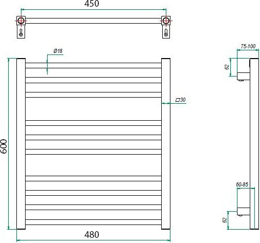 Полотенцесушитель электрический Grota Classic 48х60