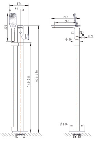 Смеситель для ванны с душем Bravat Gina F665104C-B3-ENG напольный, хром