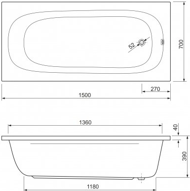 Акриловая ванна Cezares Piave 150х70
