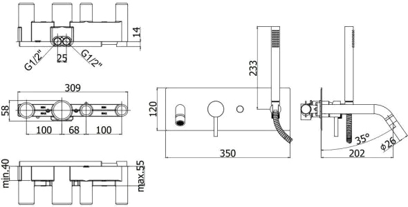 Смеситель для ванны с душем PAFFONI LIGHT LIG001HG золото