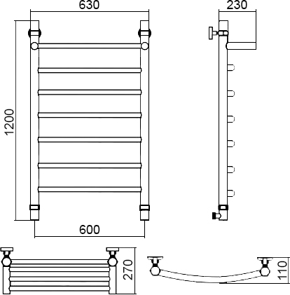 Полотенцесушитель водяной Aquanerzh Дуга 120x65 (02-003A12060) хром