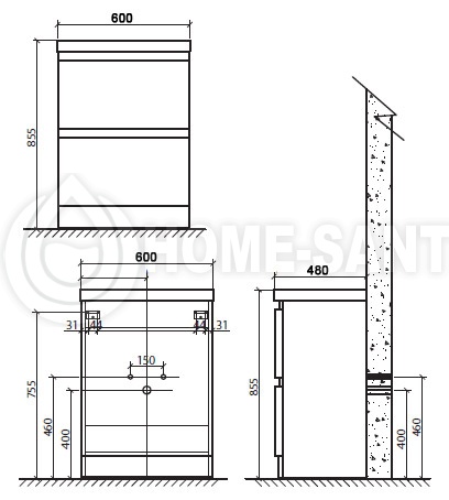 Тумба с раковиной BELBAGNO ENERGIA-N 60 bianco lucido