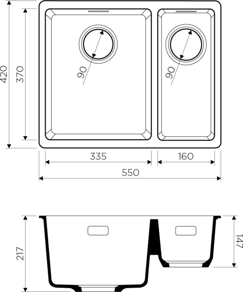 Мойка кухонная Omoikiri Kata 55-2-U-PA (4993386) пастила