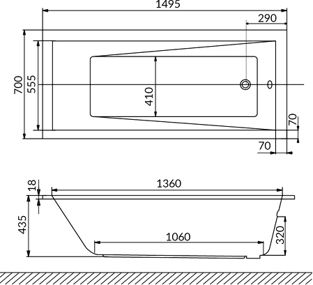 Акриловая ванна Excellent Wave Slim WAEX.WAV15S.RELAX 150x70