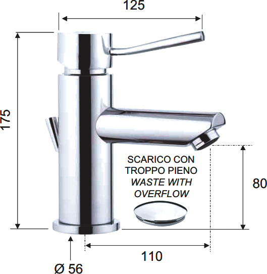 Смеситель для раковины Remer Minimal N10 с донным клапаном
