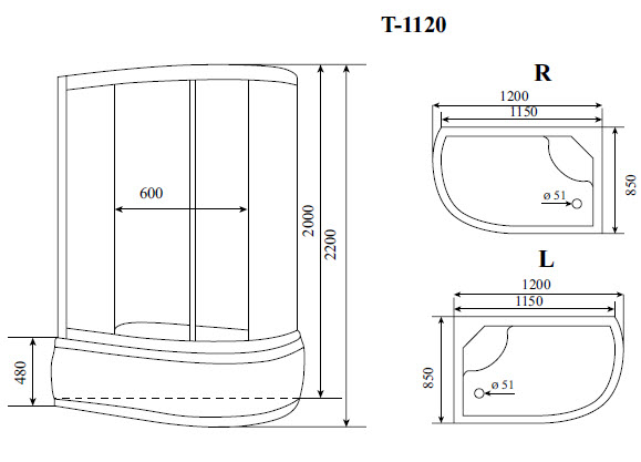 Душевая кабина гидромассажная TIMO STANDART 120x85x220 (T-1120R) R