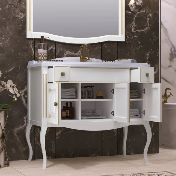 Комплект мебели OPADIRIS ЛАУРА 100 белый матовый, золотая патина