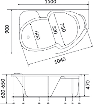 Акриловая ванна 1MarKa Diana 150x90 L