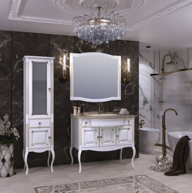 Комплект мебели OPADIRIS ЛАУРА 100 белый матовый, золотая патина, со столешницей