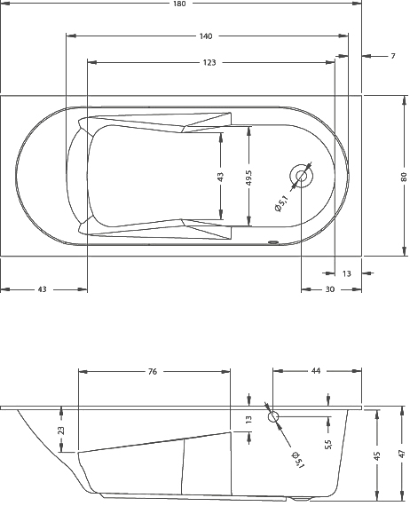 Акриловая ванна Riho Bathtubs Lazy 180х80 R