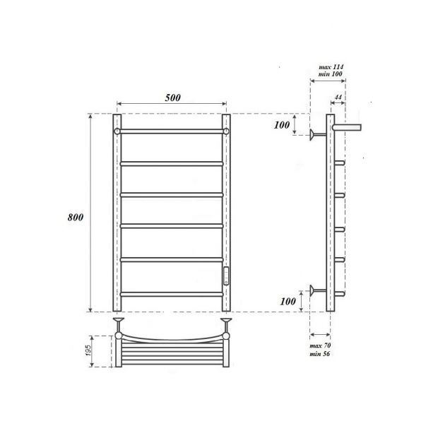 Полотенцесушитель электрический POINT АФИНА П5 50x80 (PN04858PB) черный, с полкой