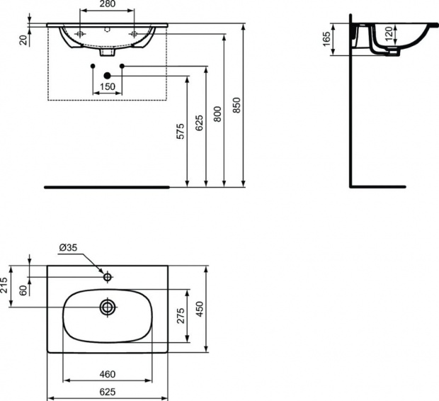 Раковина 60 см Ideal Standard TESI T3510V3