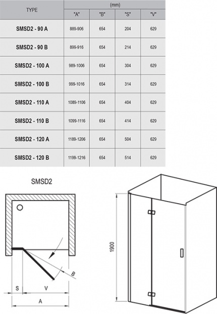 Душевая дверь RAVAK Smartline 190x110 правая (0SPDBA00Z1) SMSD2-110 Transparent хром