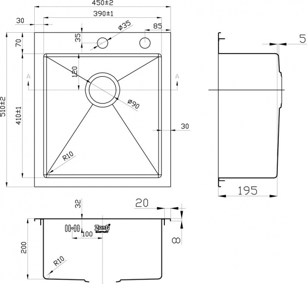 Мойка кухонная  ZORG INOX RX RX-4551